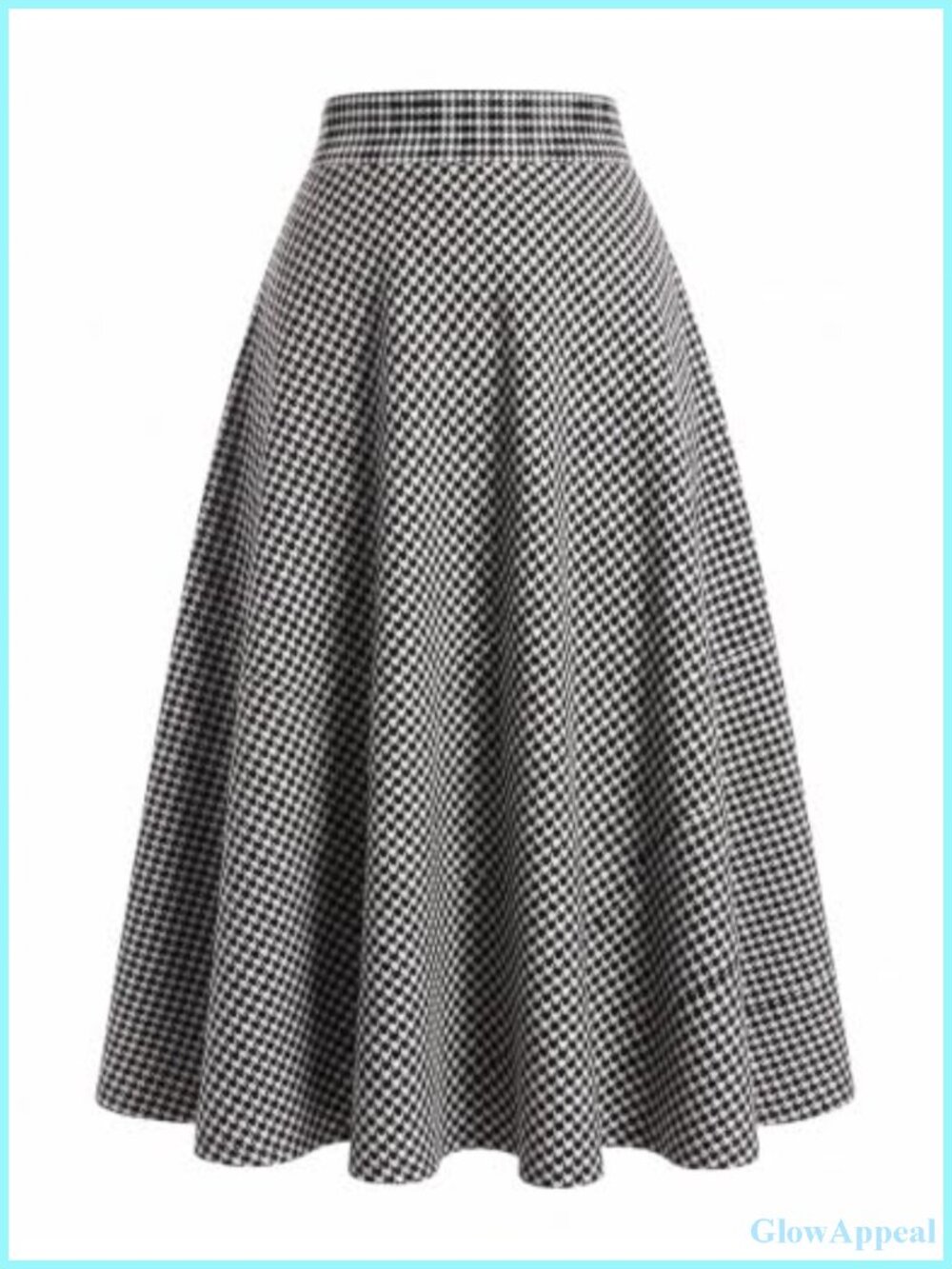 High Waisted Plaid A-Line Midi Skirt Elast Waist Pockets Polyester Wool Blend